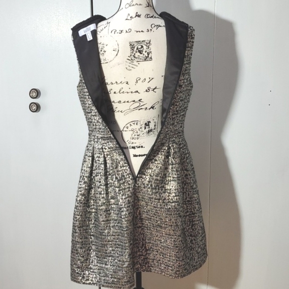 Badgley Mischka- Fit & Flare Silver / Black Midi Dress Vintage Sz.10 - Picture 4 of 5